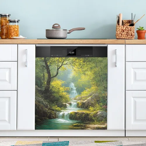 Vista 5 de ALAZA Spring Waterfall Forest Dishwasher Magnet Cover Magnetic Refrigerator Magnet Cover Fridge Sticker Home Kitchen Decor,23 x 26 inch