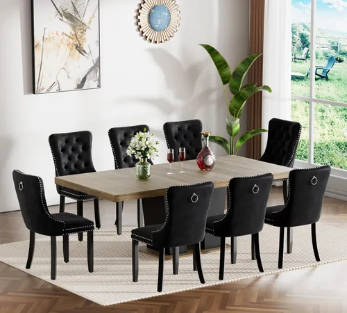 Vista 14 de Henf Juego de mesa de comedor extensible de 78 pulgadas para 6 mesas rectangulares de madera de 7 piezas con 6 sillas tapizadas de terciopelo, mesa