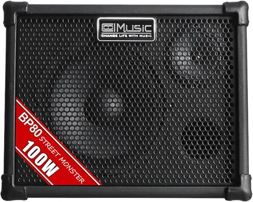 Vista 2 de Coolmusic BP80 amplificador a batería para guitarra acústica - altavoz Bluetooth portátil 100W, 6 entradas, ecualizador de 3 bandas, negro