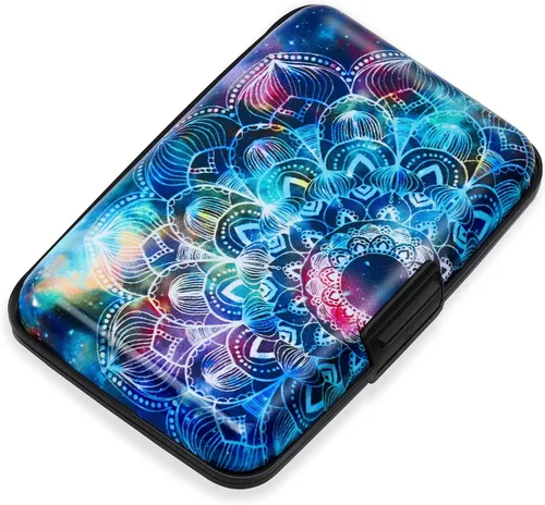 Vista 10 de Mayski Soporte para tarjetas de crédito, bloqueo RFID, funda rígida de aleación de aluminio, pequeña cartera de metal para mujeres y hombres
