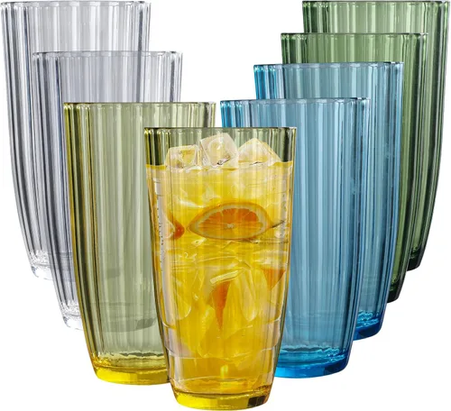 Vista 10 de Vasos de plástico acrílico transparente Highball Vasos de plástico reutilizables de 15 onzas (juego de 6) Apilables Vasos sin BPA