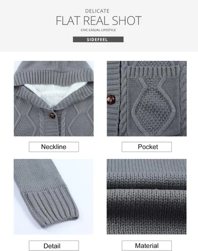 Vista 6 de Sidefeel - Suéter con forro polar con capucha para mujer, abrigo de invierno con botones
