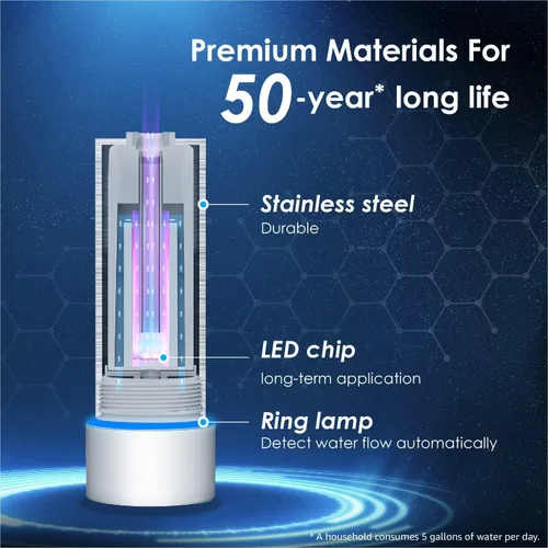 Vista 4 de Waterdrop Filtro de agua LED para sistemas bajo fregadero y de ósmosis inversa, reduce hasta el 99.9% de sustancias nocivas, sin mercurio
