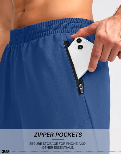 Vista 4 de Pudolla Pantalones cortos de correr para hombre, 5 pulgadas, ligeros, para gimnasio, entrenamiento, atlético, casual, con bolsillos con cremallera
