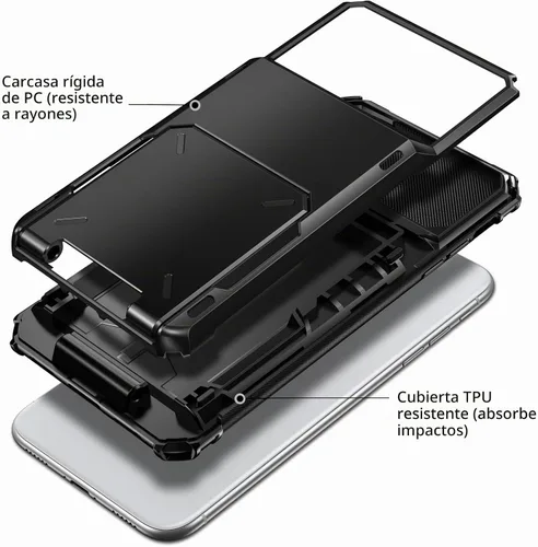 Vista 3 de Vofolen Funda protectora para iPhone 11, 4 tarjetas, ranura para identificación, puerta abatible, bolsillo oculto, antiarañazos, doble capa Negro