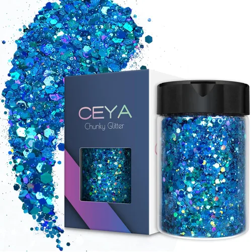 Vista 15 de Ceya Brillantina gruesa holográfica, 1 libra/16 onzas, oro diamante a granel, purpurina mixta gruesa y fina embotellada con lentejuelas metálicas