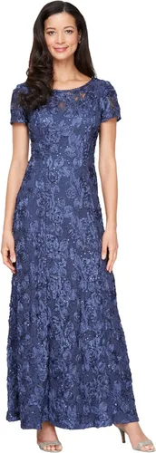 Vista 7 de Alex Evenings Women's Long Rosette Mother of The Bride Dress with Short Sleeves Bígaro cepillado