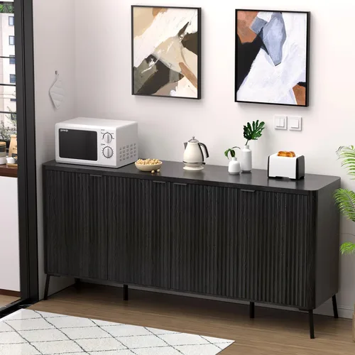 Vista 4 de Armario buffet, aparador grande de 63 pulgadas con almacenamiento, aparador moderno acanalado con 4 puertas, gabinete de almacenamiento de madera