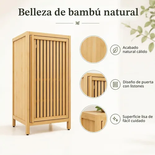 Vista 4 de Gabinete de almacenamiento de bambú, gabinete de piso de baño Natural