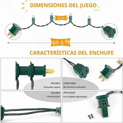 Vista 3 de 100 Luces LED de Navidad Blanco Cálido – 50 pies Luces de Navidad Blancas de 5mm para Exteriores Grado Comercial Resistente al Agua, Decoraciones