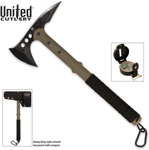 Vista 3 de United Cutlery - UC2836 M48 Ranger Hawk hacha con brújula 3 ⅞” Cast Stainless Steel Axe Piercing Spike Nylon Cord Wrapped Fiberglass Handle