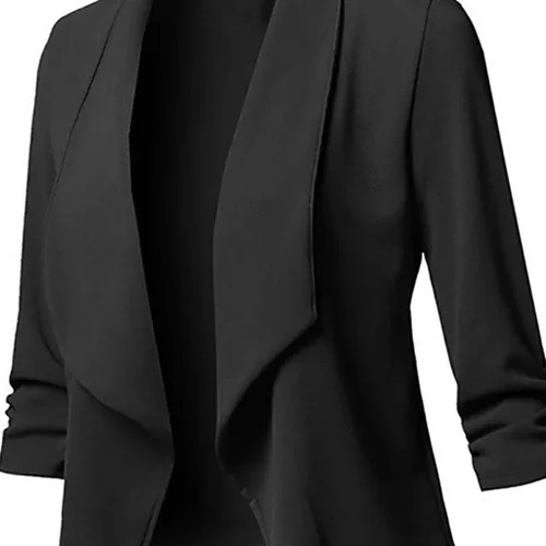 Vista 3 de Chaqueta casual para mujer para el trabajo la oficina drapeada parte delantera abierta talla grande color liso fruncido manga 34 Beige
