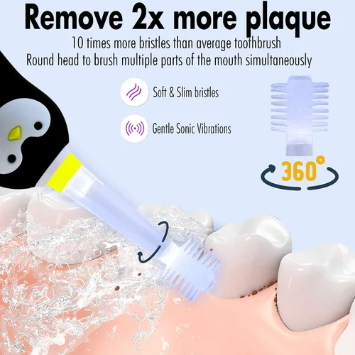 Vista 3 de Brilliant Cepillo de dientes sónico para niños, cepillo de dientes eléctrico para niños con luces intermitentes y cerdas finas, cepillado divertido