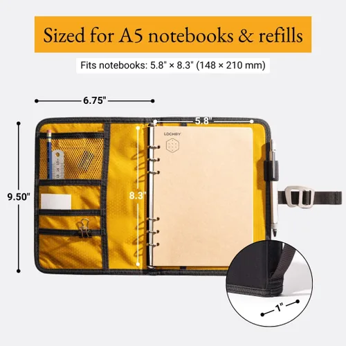 Vista 3 de LOCHBY® Carpeta Field A5 Cubierta de carpeta de 6 anillas Lona encerada resistente al agua Diseño plano Sistema A5 apto para recargar