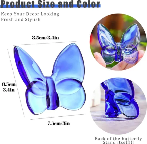 Vista 5 de kanpura Figura de mariposa de cristal azul, figura de mariposa voladora, adorno de mariposa de cristal, animal de cristal coleccionable