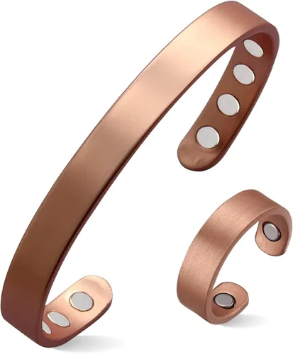 Vista 6 de MagEnergy Pulsera de cobre para hombres y mujeres, 99.9% de cobre puro brazalete magnético con 8 imanes de 3500 Gauss, regalo de joyería ajustable
