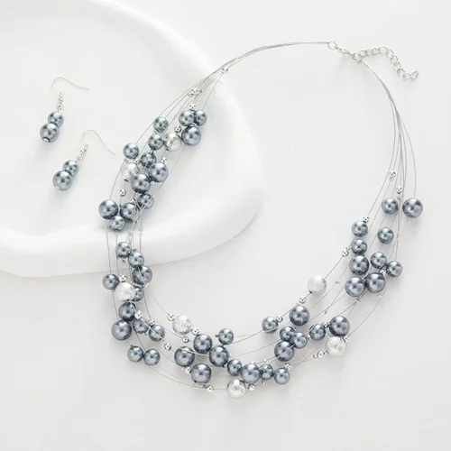 Vista 4 de Collar de perlas en capas de múltiples hebras, gargantilla de perlas para mujer, joyería de cuentas para bodas y fiestas