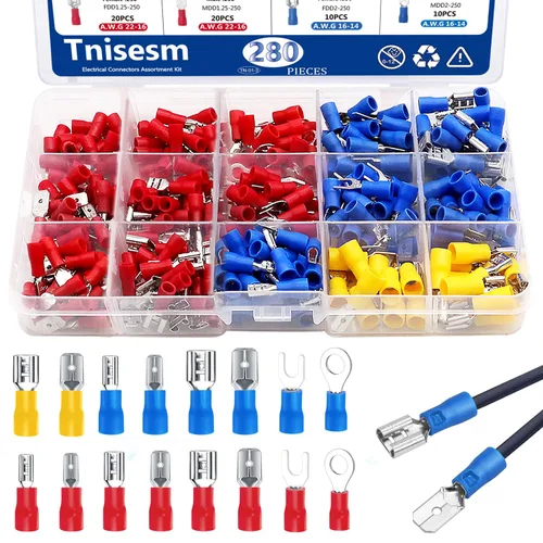 Vista 11 de Tnisesm Kit de conector de cable de 1100 piezas con herramienta de prensado, terminales de cable eléctrico con aislamiento de cobre, anillo, tope