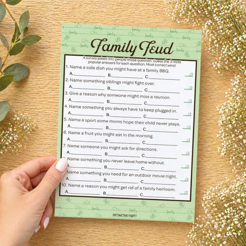 Vista 9 de DISTINCTIVS Family Reunion Game Pack – Trivia familiar, más probable, peleas familiares y encontrar al miembro de la familia – Juego de 4