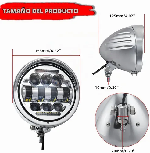 Vista 5 de FATECIM Faro delantero LED redondo de 5.75" para motocicleta con visera, 5 3/4 pulgadas, haz alto/bajo, DRL, lámpara frontal de montaje inferior