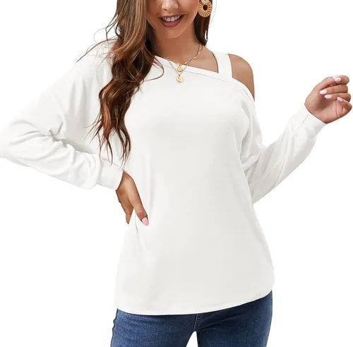 Vista 3 de JINKESI Blusa casual de manga larga para mujer, con hombros descubiertos