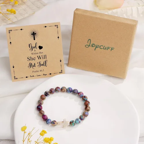Vista 7 de Pulsera cruz JoycuFF para mujer, regalos de fe cristiana para mujer, joyería católica religiosa de Pascua, joyería cristiana, pulseras con cuentas