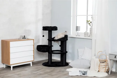 Vista 2 de TRIXIE Filippo - Torre para gatos de 50 pulgadas, postes rascadores de sisal, árbol para gatos con hamaca, plataformas, cama, juguetes colgantes