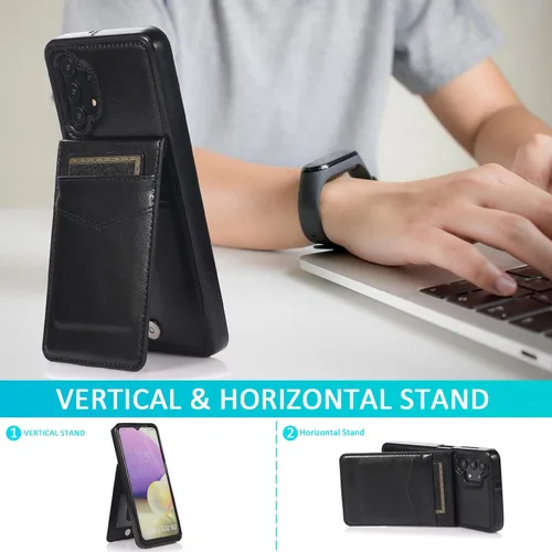 Vista 3 de Funda de teléfono para Samsung Galaxy A32 5G de 6.5 pulgadas con protector de pantalla de vidrio templado, soporte para tarjeta de crédito, soporte