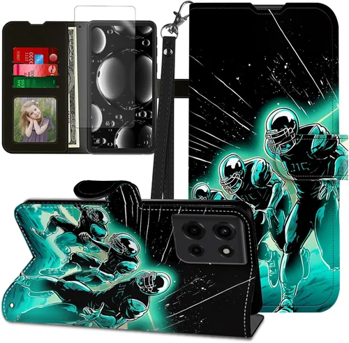 Vista 350 de Funda para Motorola Edge 2022 con protector de pantalla, soporte y tarjetero y correa para la muñeca, funda magnética para Moto Edge 2022 5G UW Lobo