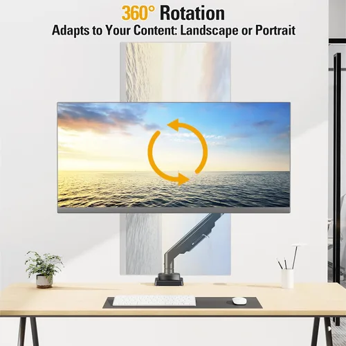 Vista 6 de Brazo de monitor único resistente para pantalla ultraancha de 13-42 pulgadas, soporte de monitor ajustable con giro de rotación de inclinación