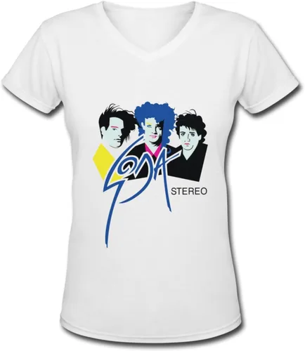 Vista 6 de Soda Stereo - Camiseta de manga corta con cuello en V para mujer