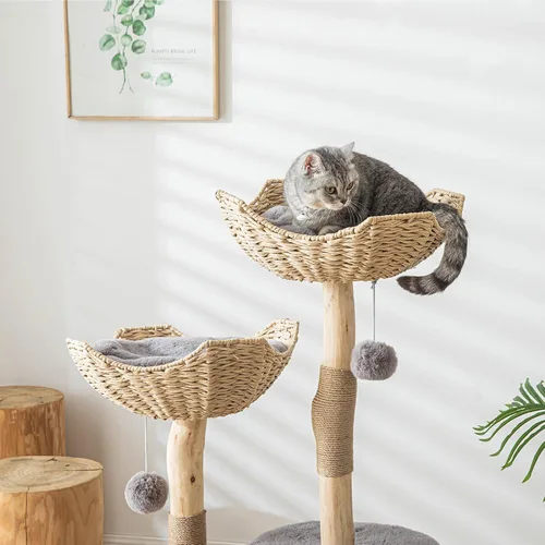 Vista 5 de Moderno árbol para gatos de interior para adultos grandes, torre de madera para gatos grandes de 46.5 pulgadas de alto para gatos grandes con poste