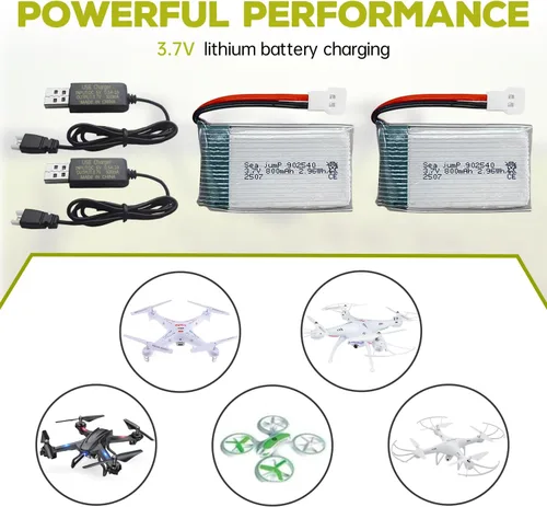 Vista 2 de sea jump Batería Lipo de 3.7 V 800 mAh 25C con enchufe Molex y cable de carga USB compatible con WLtoys SYMA la mayoría de drones, cuadricópteros