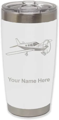 Vista 30 de LaserGram Vaso aislado al vacío de 20 onzas, avión de ala baja, grabado personalizado incluido (negro) Engraved Gift for Pilots, Vacuum Insulated