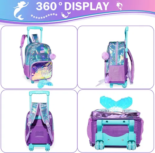 Vista 3 de Meetbelify Mochila con ruedas para niñas con ruedas para niñas para escuela primaria