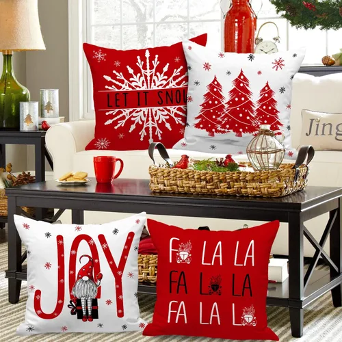 Vista 2 de Lanpn Juego de 4 fundas de almohada de Navidad de 16 x 16 pulgadas, fundas decorativas de almohada navideñas de invierno de 16 x 16 pulgadas