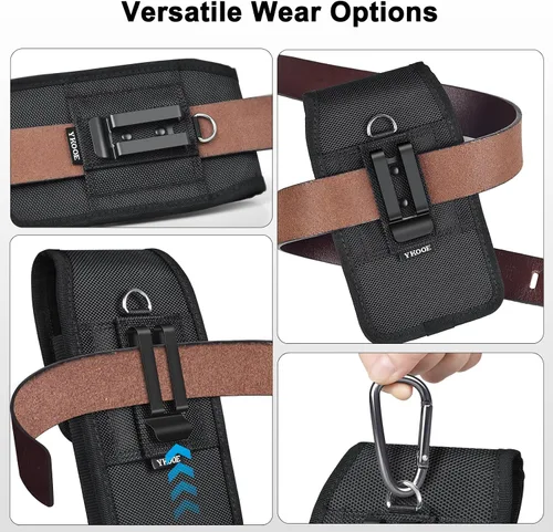 Vista 5 de Funda para teléfono celular ykooe con clip para cinturón y tarjetero Negro