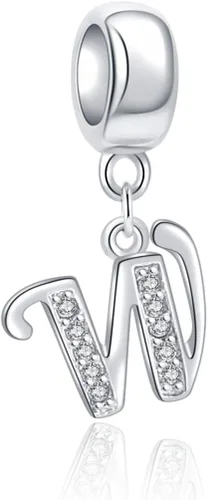 Vista 93 de ABUN Abalorio de plata de ley 925 con letra A a la Z, espaciador de inicial, con circonita cúbica transparete colgante, auténtica, para pulseras