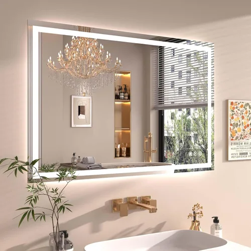 Vista 8 de Snowdool - Espejo de baño LED, de 24 x 36 pulgadas, con luz delantera y trasera, antiempañamiento, espejo de tocador de baño para pared, con función