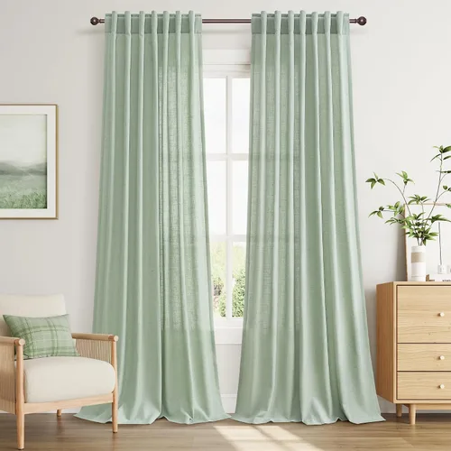 Vista 113 de Joywell - Cortinas de lino de 96 pulgadas de largo para sala de estar Natural