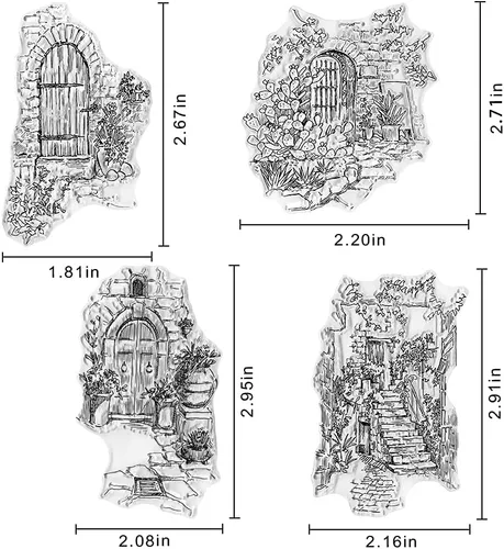 Vista 2 de 4 estilos de puertas de jardín, sellos transparentes para decoración de tarjetas, álbumes de recortes, paisajes de jardín de flores, sellos de goma