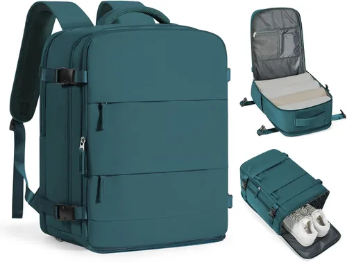 Vista 29 de Mochila de viaje grande, bolsa de mano, aprobada para aviones, para artículos personales, para hombre o mujer, color beige con marrón
