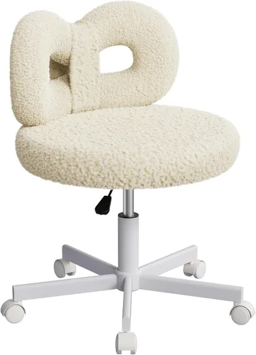Vista 8 de ROOMTEC Silla de tocador con respaldo, silla giratoria para maquillaje con patas tapizadas y de metal dorado para dormitorio y sala de estar