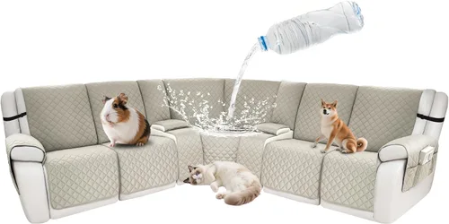 Vista 48 de Fundas impermeables para sofá reclinable seccional en forma de L, 7 piezas, antideslizantes, lavables, juego de fundas reclinables para mascotas