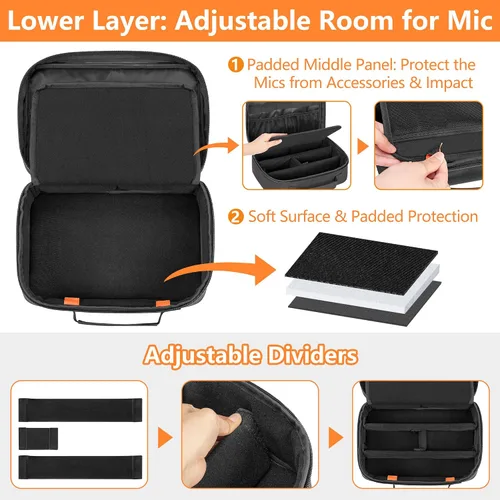 Vista 4 de PGmoon Funda de transporte de micrófono inalámbrico con 3 ranuras, bolsa de almacenamiento para micrófono de 3 micrófonos de hasta 11 pulgadas