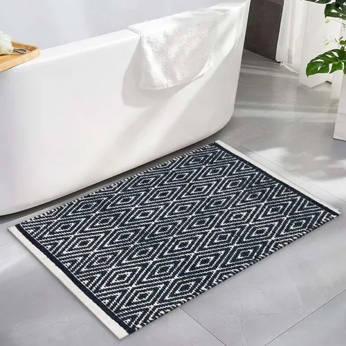 Vista 14 de Chardin Home, tapete 100% algodón, reversible por completo, de 21 x 34 pulgadas, se puede lavar a máquina, Gris y blanco Beige grisáceo - Blanco