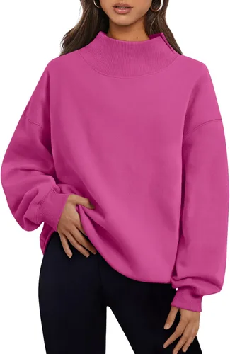 Vista 41 de Trendy Queen Sudaderas de cuello alto para mujer, de gran tamaño, trajes de Albaricoque