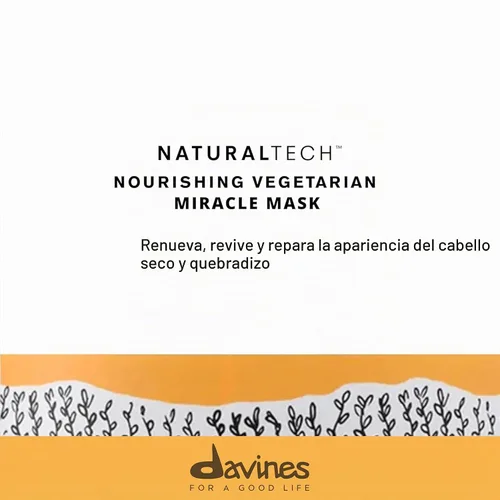 Vista 2 de Davines Naturaltech - Máscara milagrosa vegetariana nutritiva, hidratante profunda para cabello seco y quebradizo, 8.77 onzas líquidas