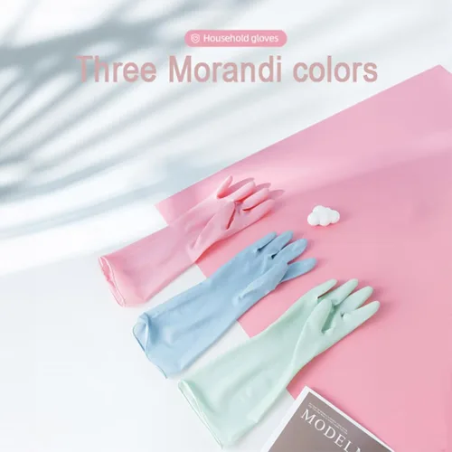 Vista 2 de 3 pares de guantes duraderos para lavar platos sin látex, puño de 15 pulgadas de largo, ideales para limpieza de cocina, lavandería, jardinería