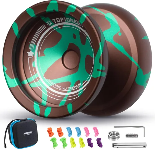 Vista 13 de MAGICYOYO Responsive Yoyos - Paquete de 2 yoyos de metal V12 + yoyo de plástico K2 verde brillante, yoyo profesional para niños, yoyo de doble